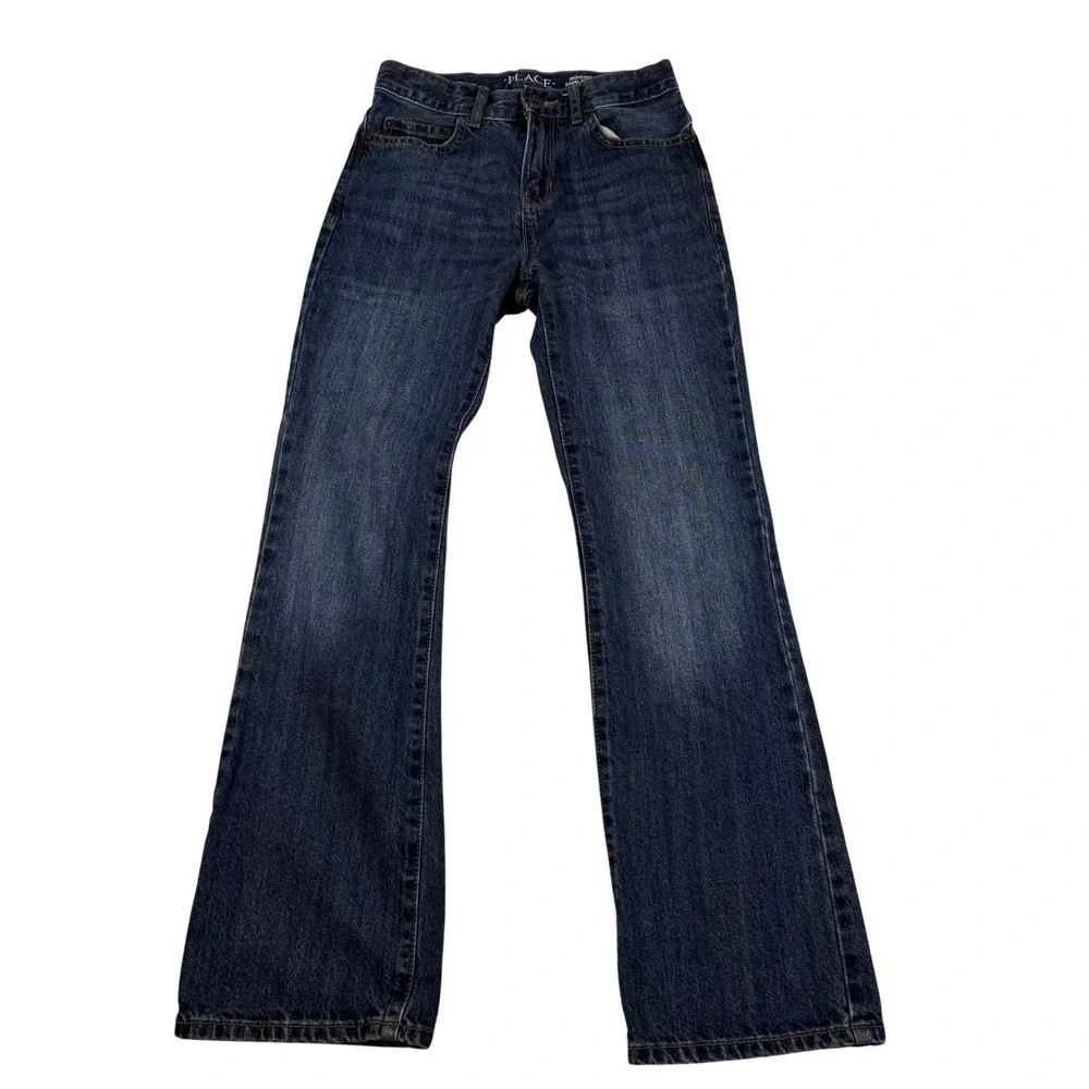 The Childrens Place Boys Slim Bootcut Jeans Dark Wash Blue Size 12 Slim